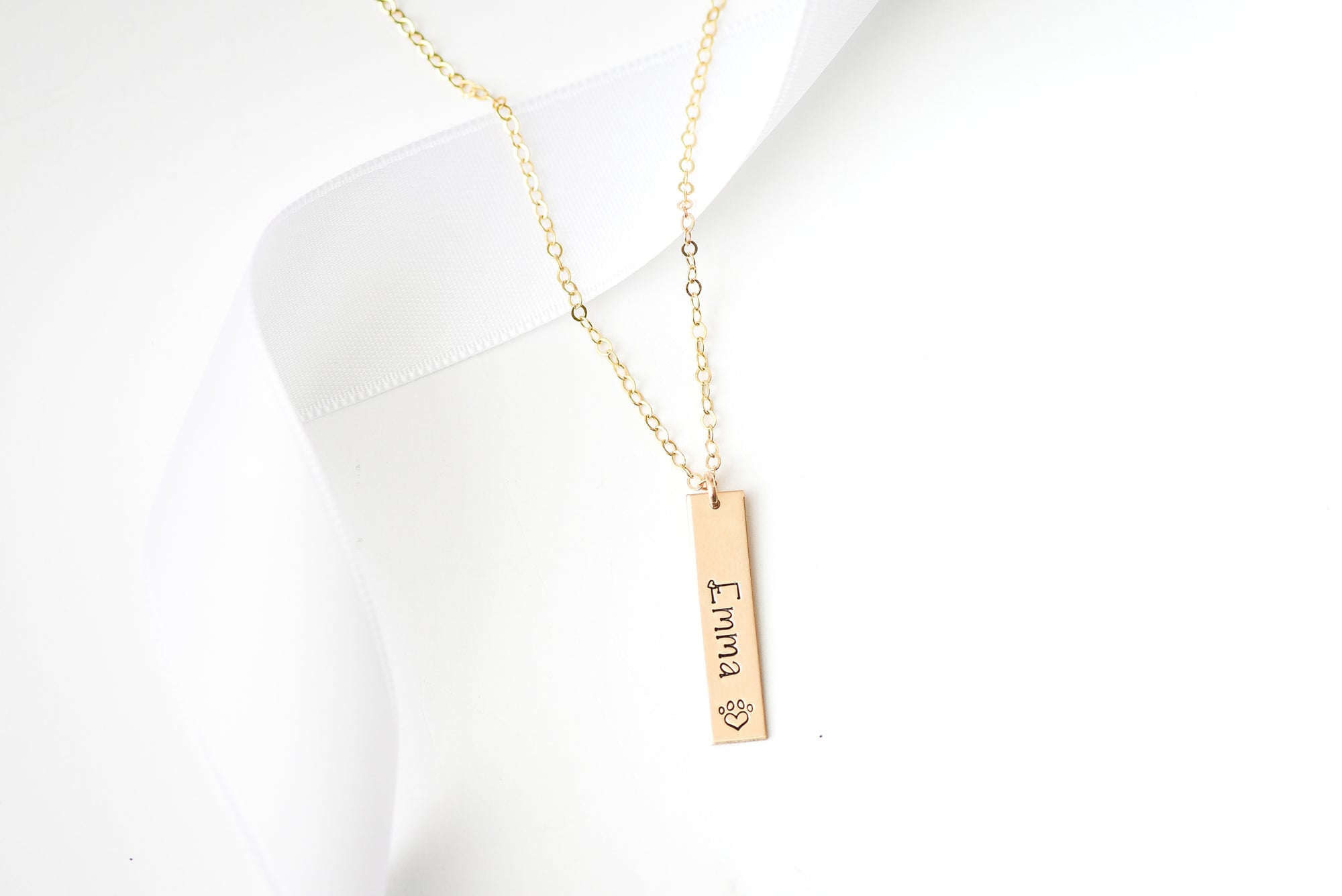 Words By Heart:Personalized Paw Print Vertical Bar Necklace:Asheville, NC